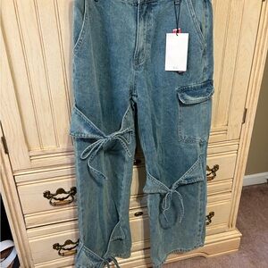 Cider Blue Flare Jeans with Tie Accents